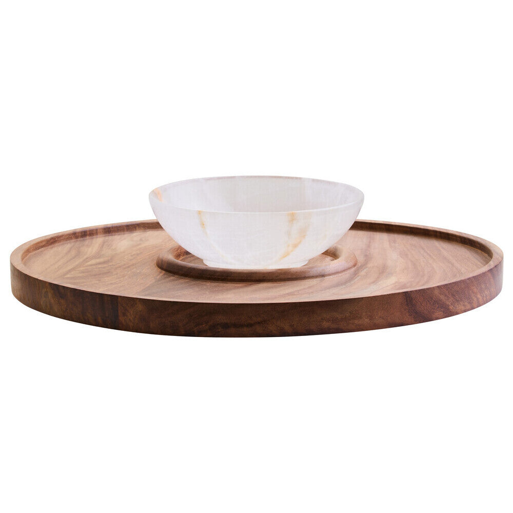 Kora Acacia Wood And Onyx Chip And Dip Plate