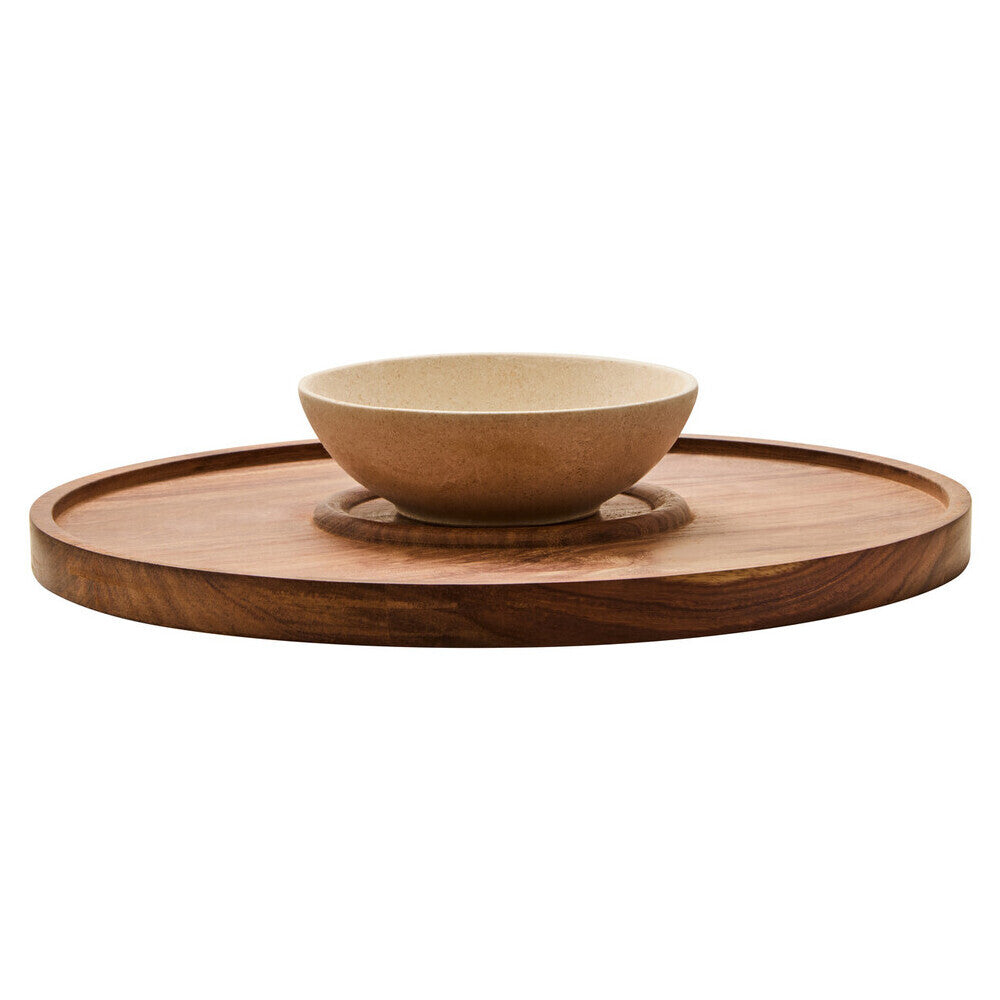 Kora Acacia Wood And Cream Marble Chip And Dip Plate