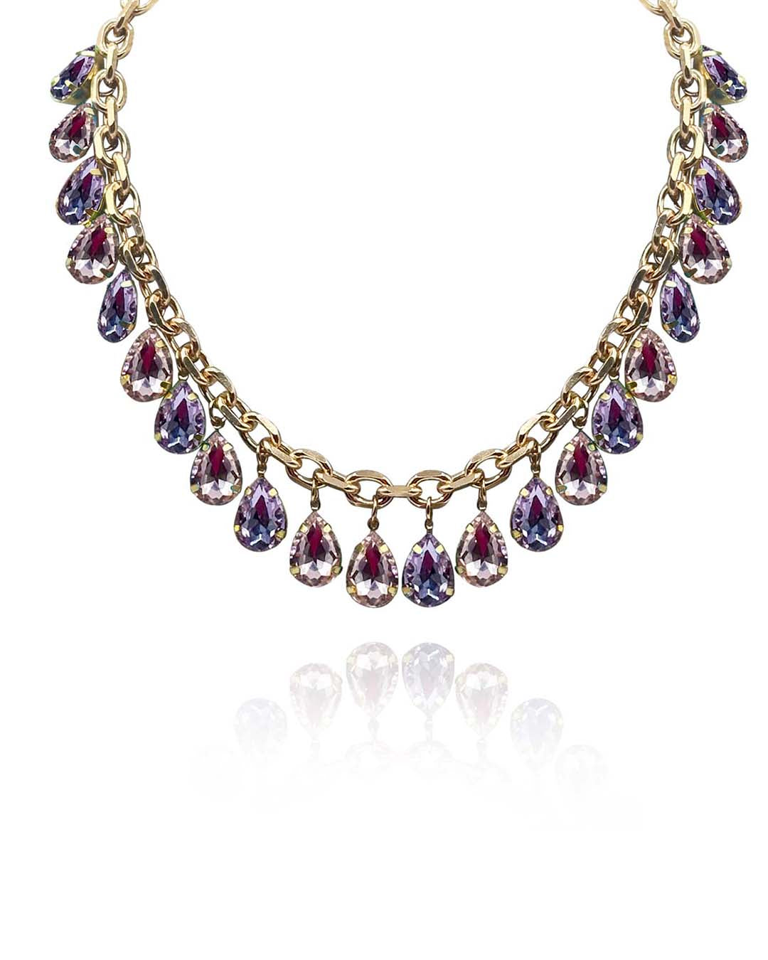 Light Rose and Light Amethyst Gold Plate Crystal Necklace