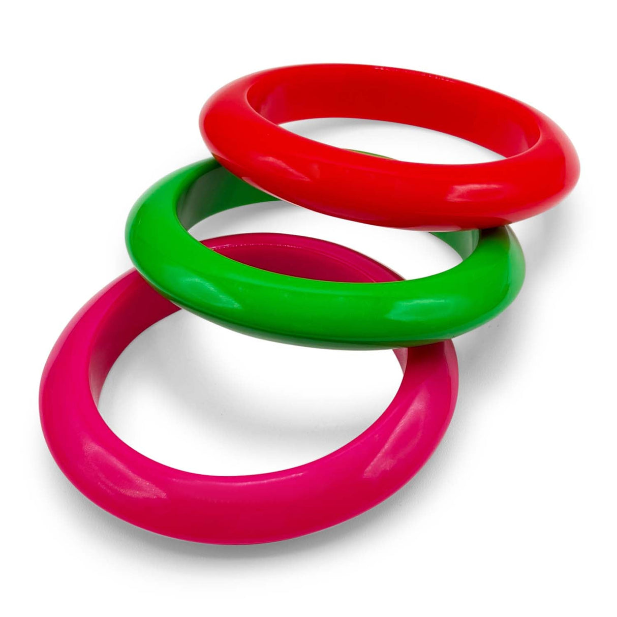 Bright Red and Orange and Bright Green Three Piece Bangle Set
