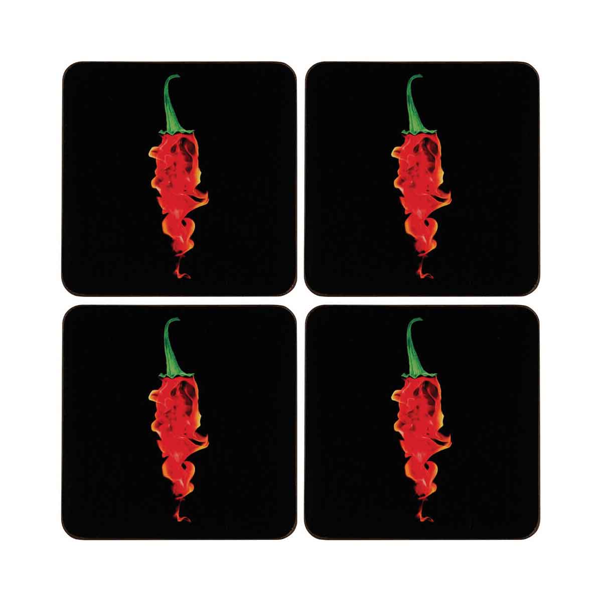 Set Of Four Flaming Chilli Coasters