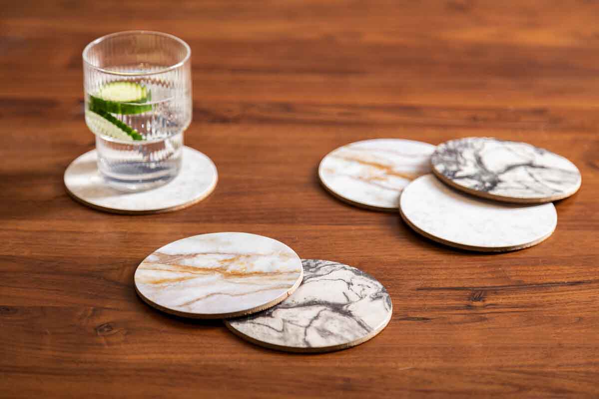 Mimo  6Pc Marble Effect Assorted Cork Coasters