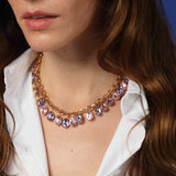 Light Rose and Light Amethyst Gold Plate Crystal Necklace