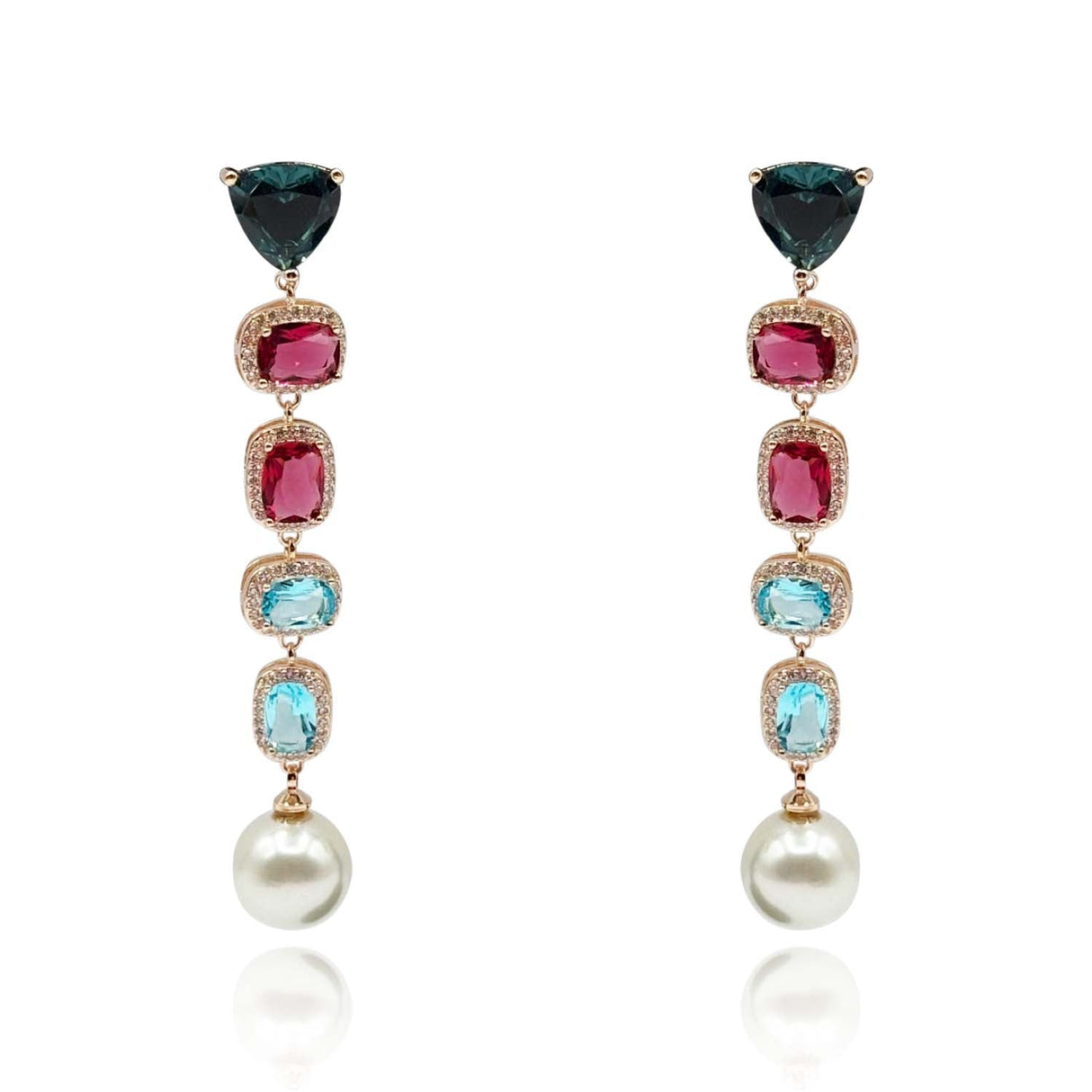 Multi Color and Pearl Drop Hanging Earrings