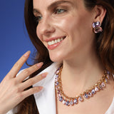 Light Amethyst and Light Rose Double Stone Clip Earrings