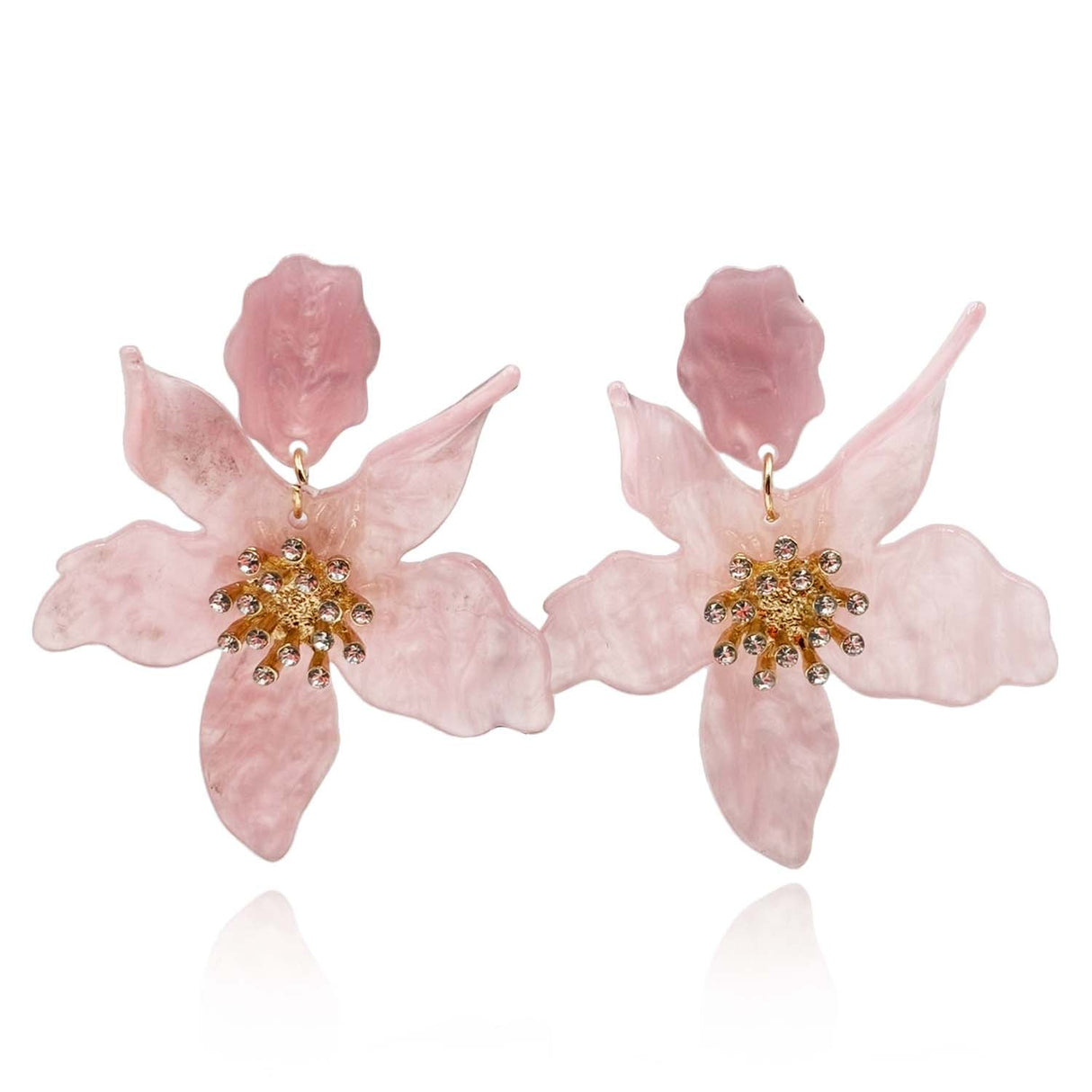 Pale PinkFloral Resin Drop Earrings