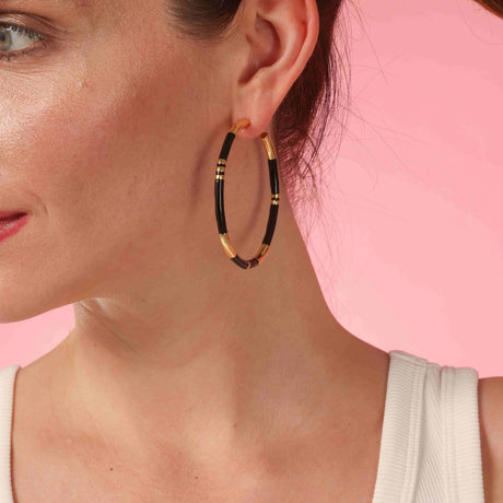 Black and Gold Stripe Hoop Eaarings