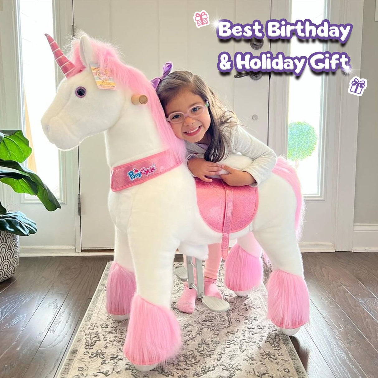 Ride-on Plush Unicorn Age 4-8 Pink（UK&EU in Stock）