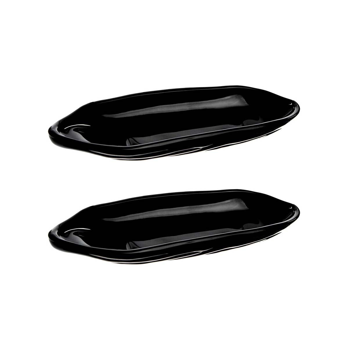 Set Of Two Corn On The Cob Black Coloured Glass Dishes