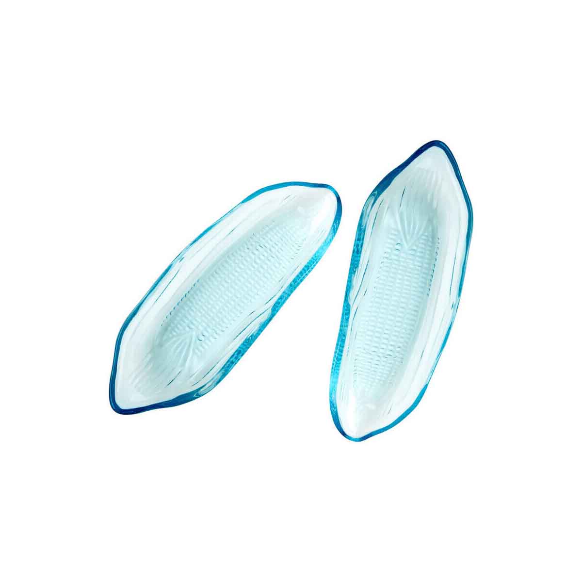 Set Of Two Corn On The Cob Blue Coloured Glass Dishes