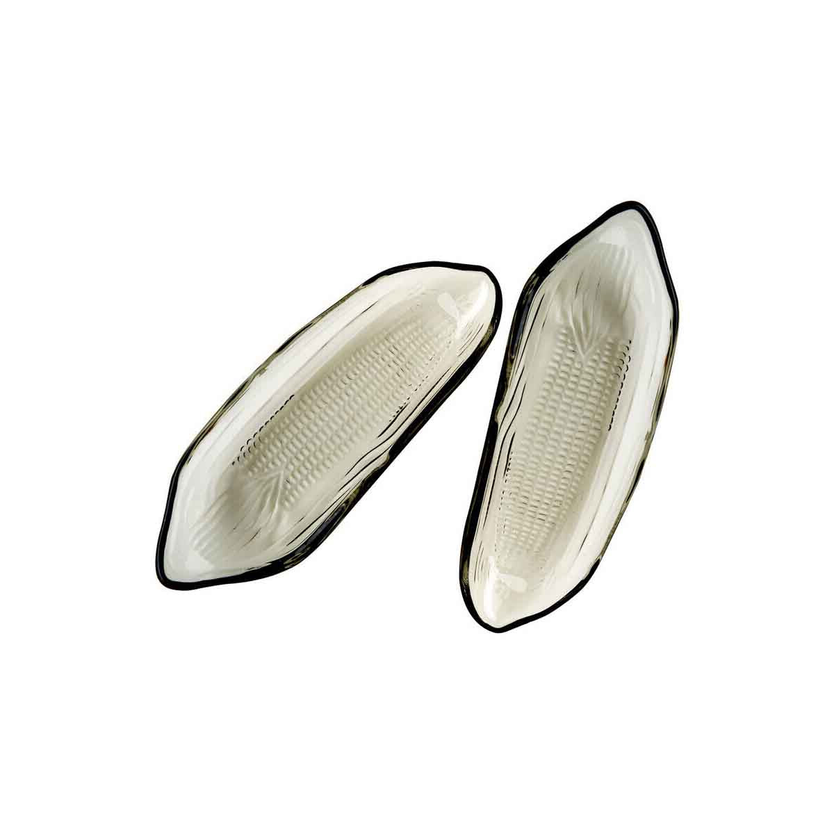 Set Of Two Corn On The Cob Grey Coloured Glass Dishes