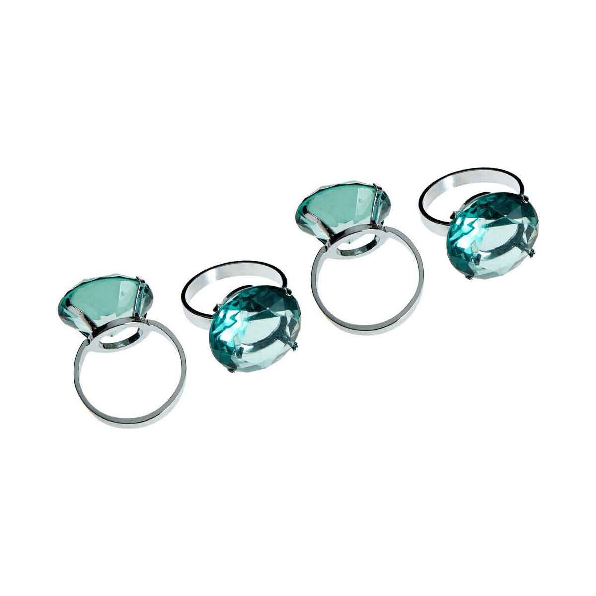 Set Of Four Teal Diamante Napkin Rings