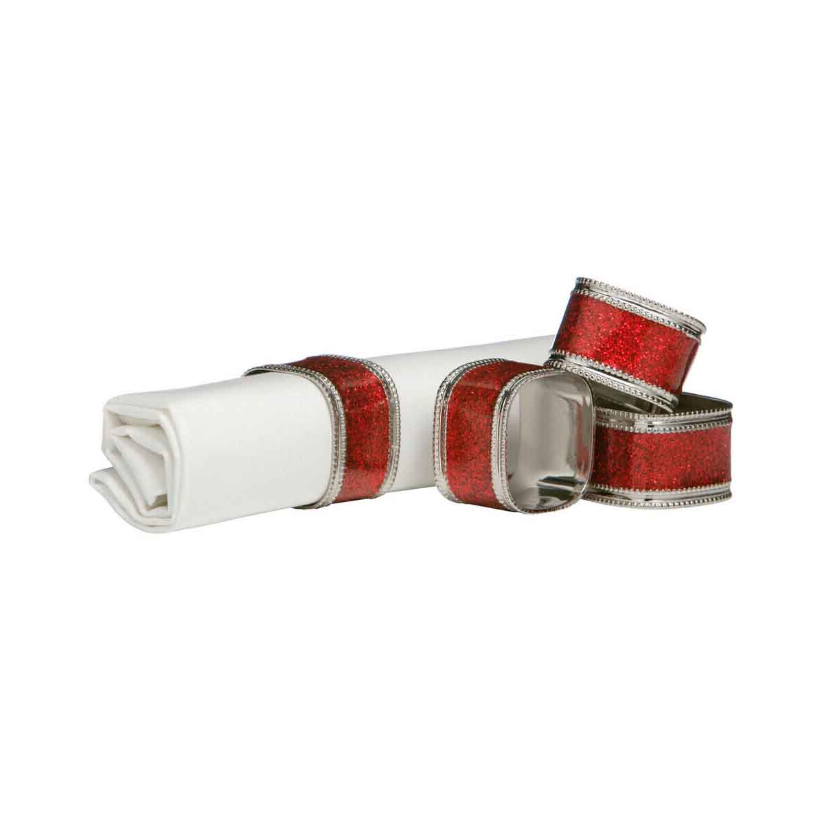 Set Of Four Red Glitter Napkin Ring