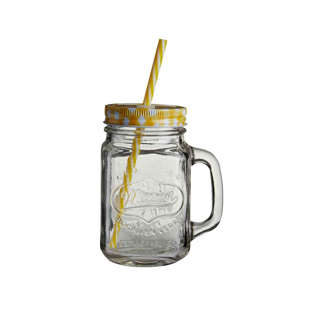 Embossed Mason Square Jar Mug With Yellow Lid