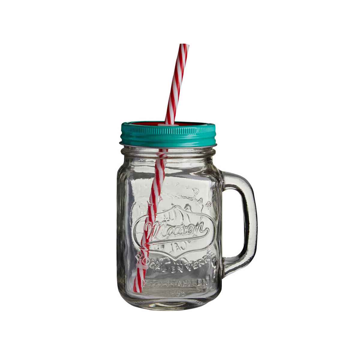 Embossed Mason Square Jar Mug With Watermelon Lid
