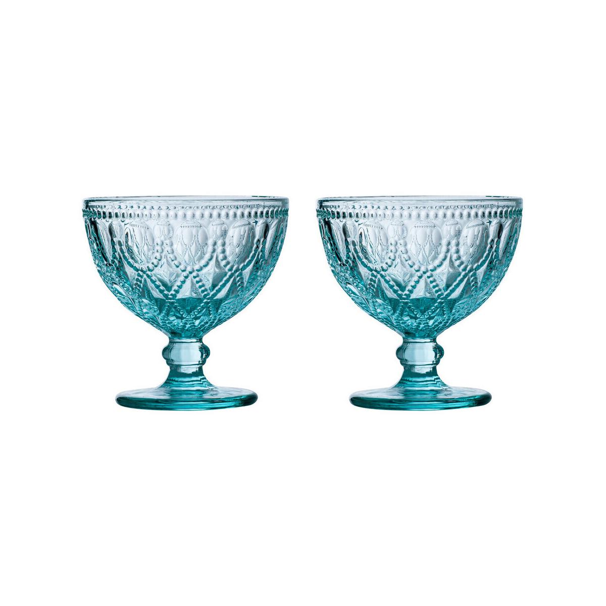 Fleur Set Of Two Blue Glass Sundae Dishes