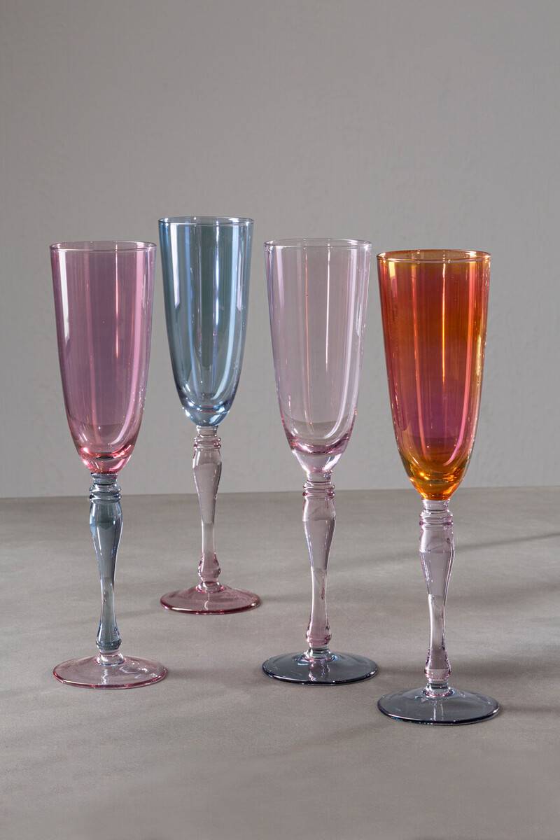 Aurora Set of 4 Multicolour Champagne Glasses