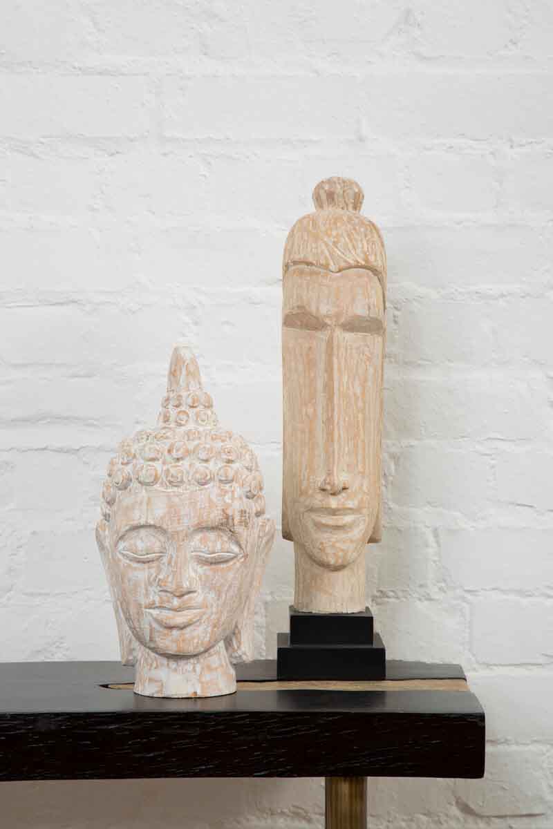 Fausto Mango Wood White Brushed Finish Buddha Head