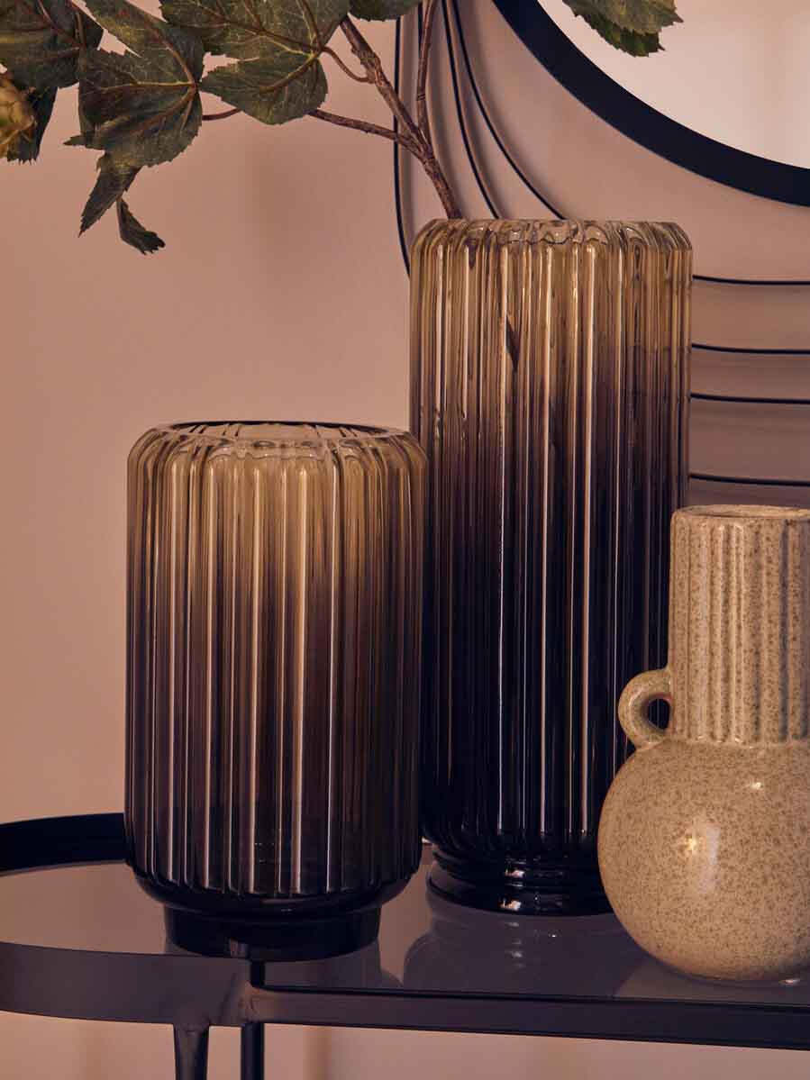 Chima Small Grey Ribbed Glass Vase