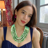 Multi-Strand Jade Green  Resin Necklace With Vegan Adjustable Clasp