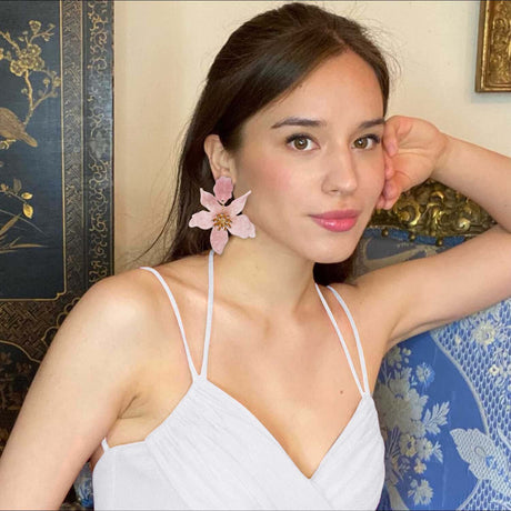 Pale PinkFloral Resin Drop Earrings