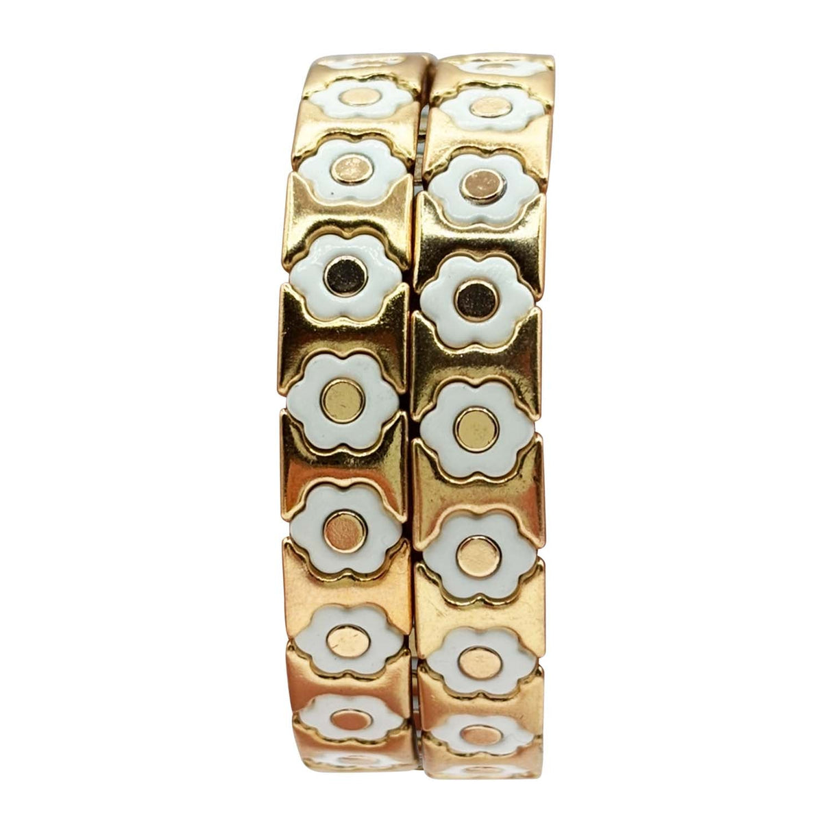 White  and Gold Enamel Two-Strand Elasticized Bracelets