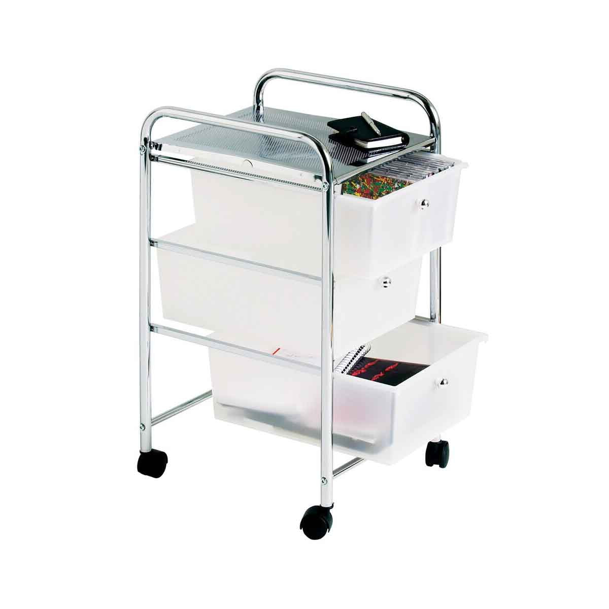 Tube Frame 3 White Plastic Drawers Trolley