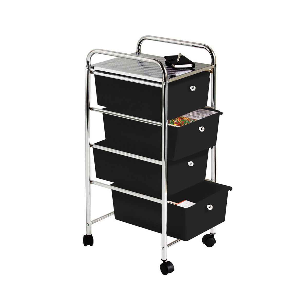 Tube Frame 4 Black Plastic Drawers Trolley