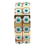 Turquoise, White, and Gold Enamel Two-Strand Elasticized Bracelets