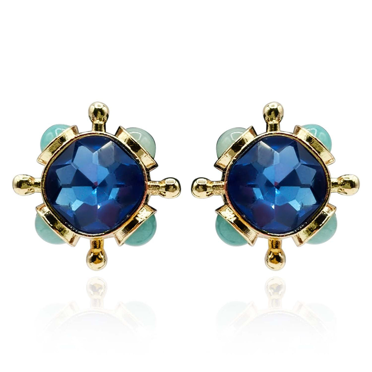 Sapphire and Blue Chalcedony Sputnik Clip on Earrings