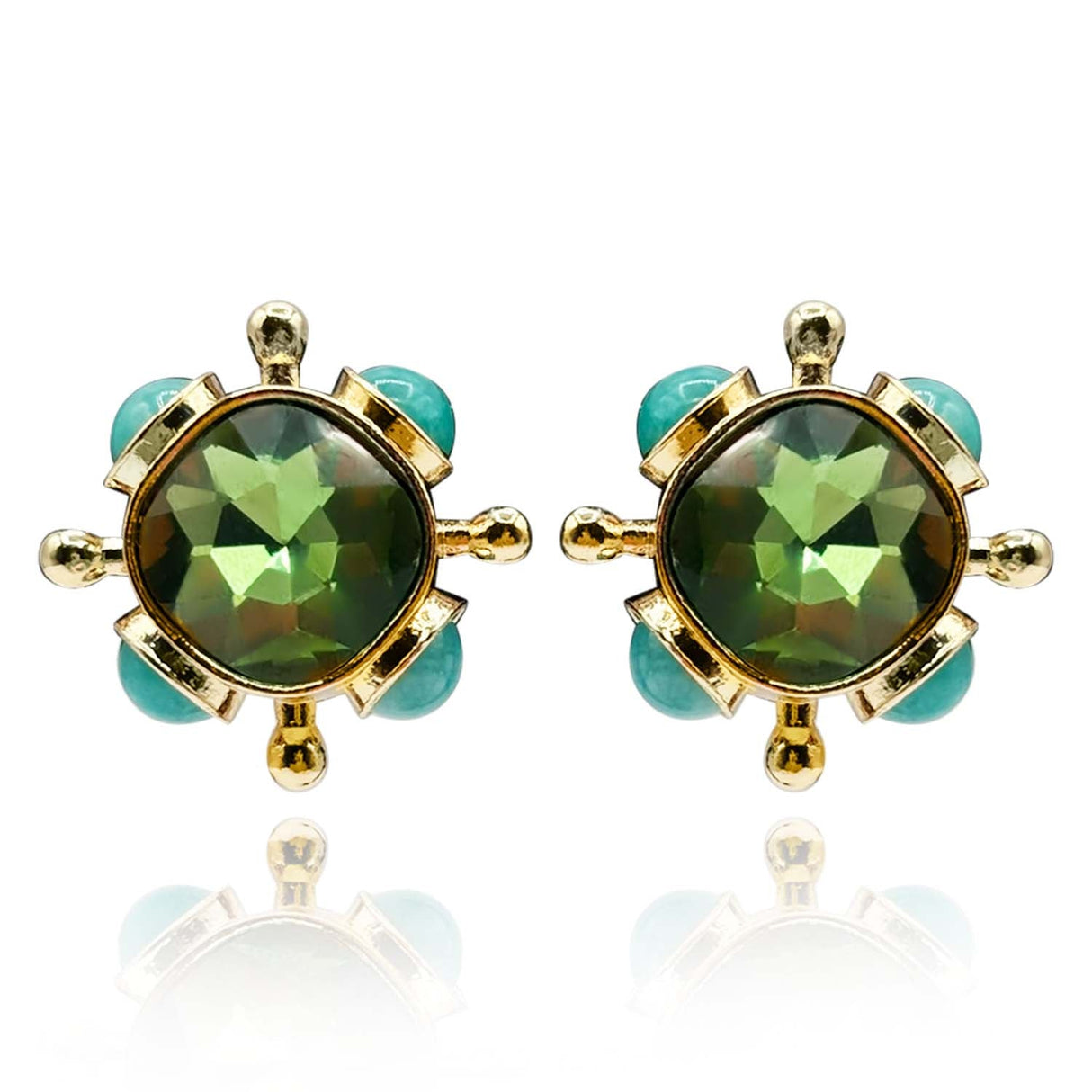 Peridot and Blue Chalcedony Clip on Sputnik Earrings