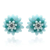 Light Blue Button Faceted Glass Bead Clip on Earring