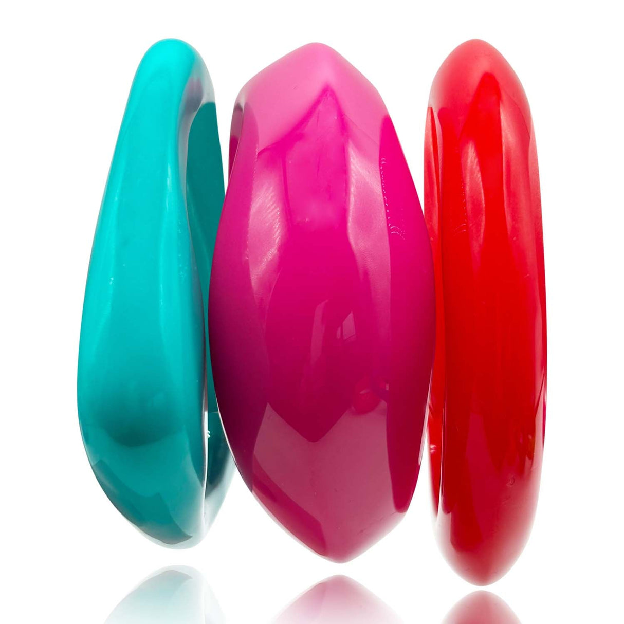 Turquoise and Fuschia and Orange Three Piece Resin Bangle Set