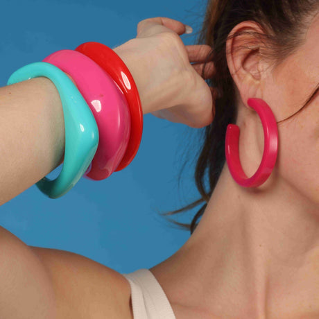 Turquoise and Fuschia and Orange Three Piece Resin Bangle Set