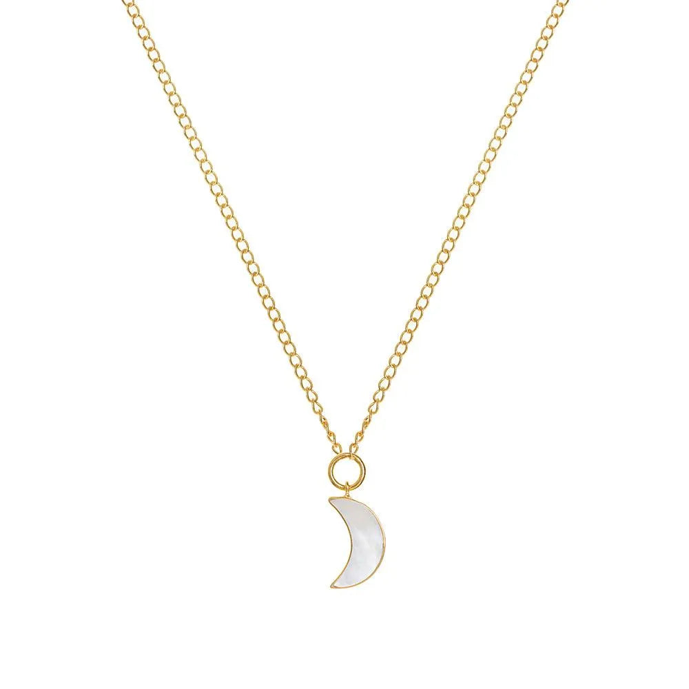 Mother of Pearl Moon Pendant on Gold Plated Necklace