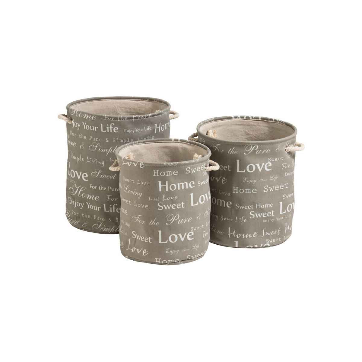 Set Of Three Canvas Round Laundry Hampers