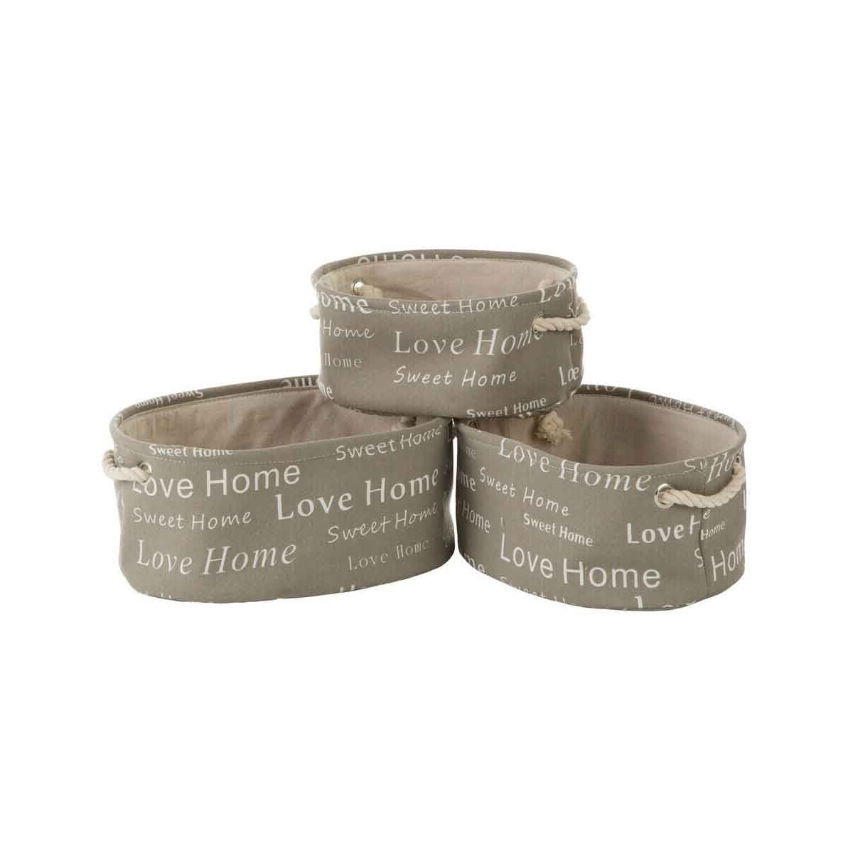 English Words Set Of Three Grey Oval Storage Baskets