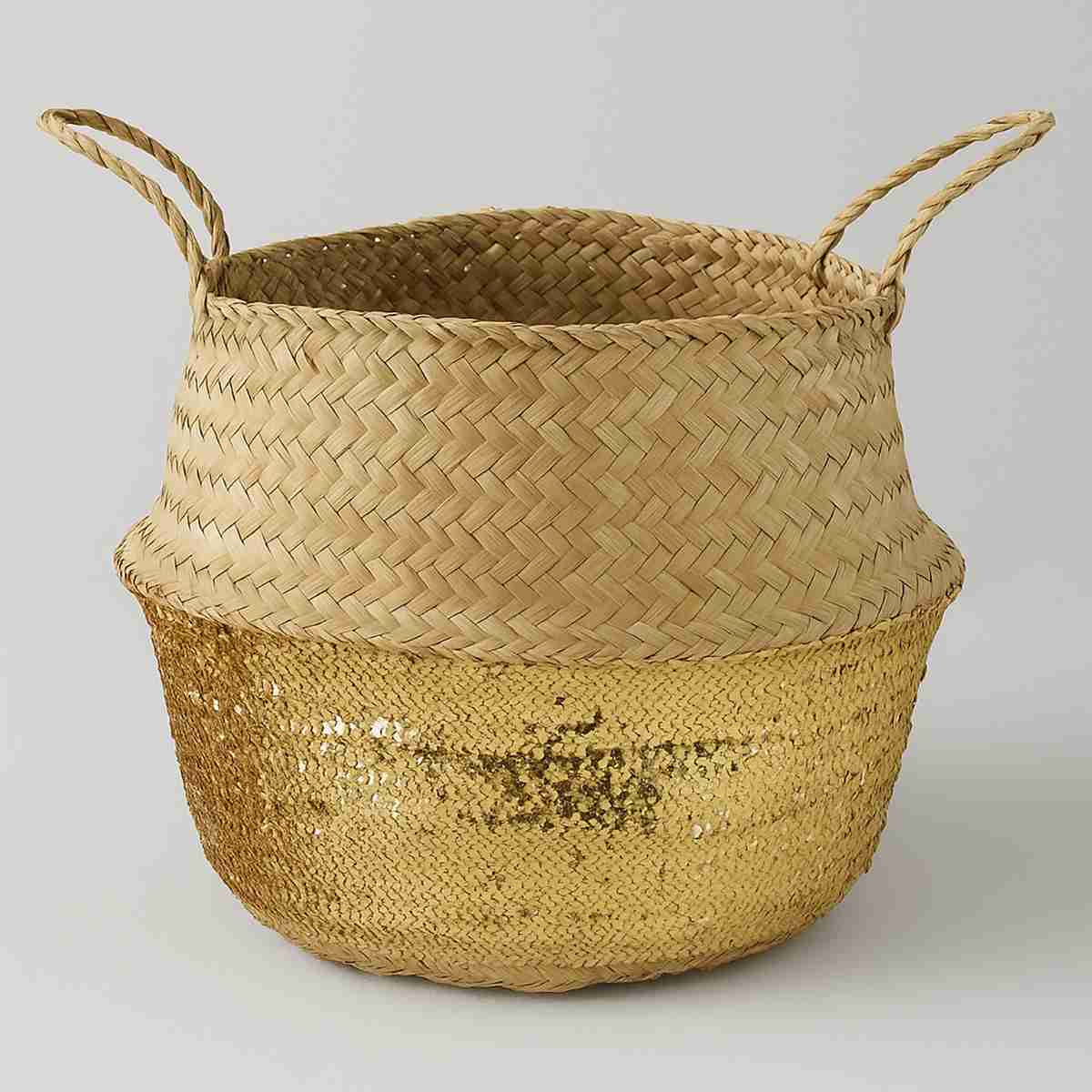 Gold Sequin Large Seagrass Basket