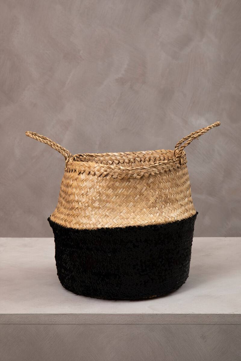 Black And Natural Small Seagrass Basket
