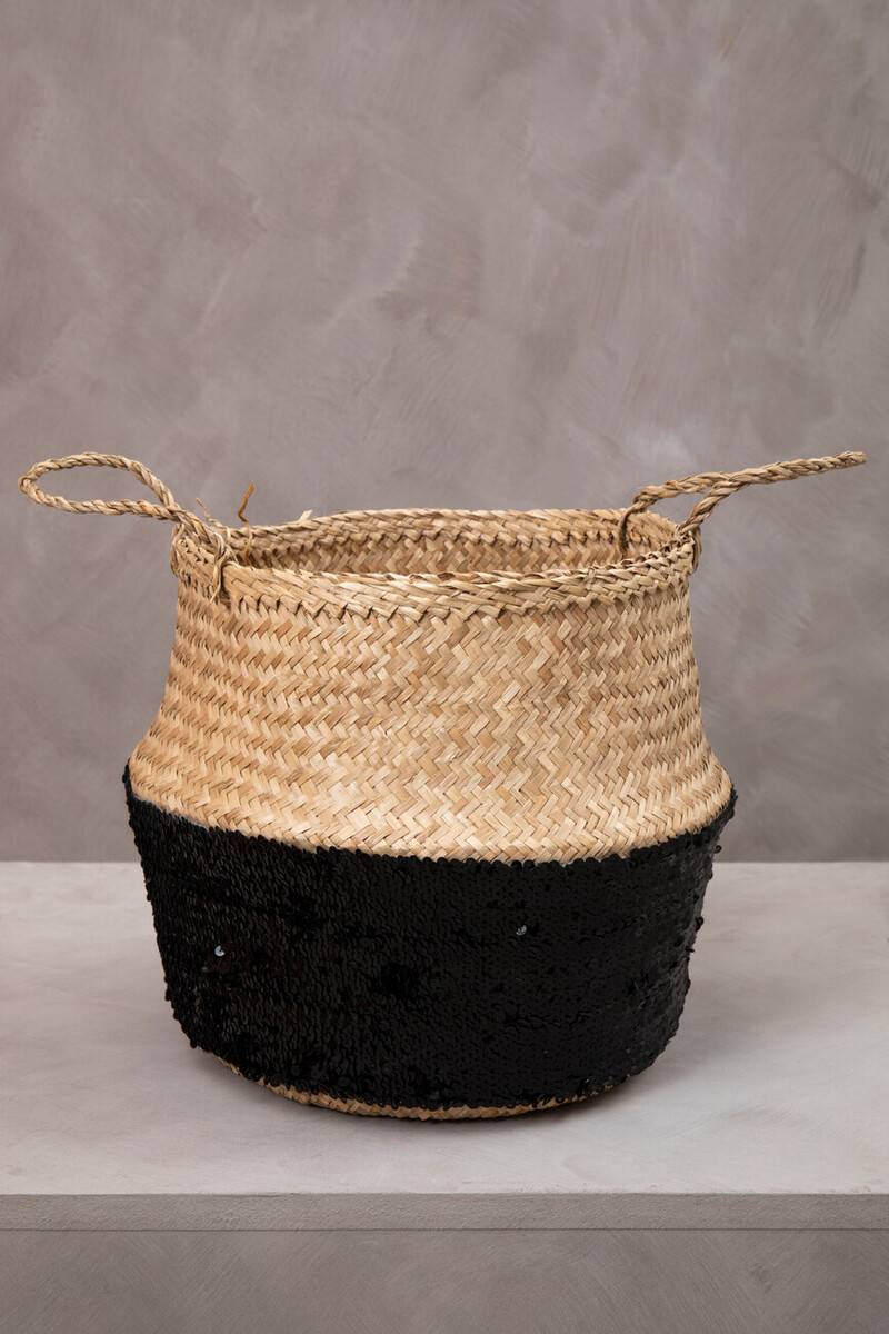 Black And Natural Medium Seagrass Basket
