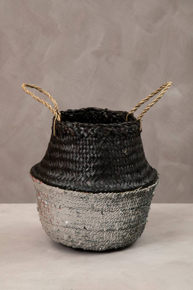 Black And Silver Small Seagrass Basket