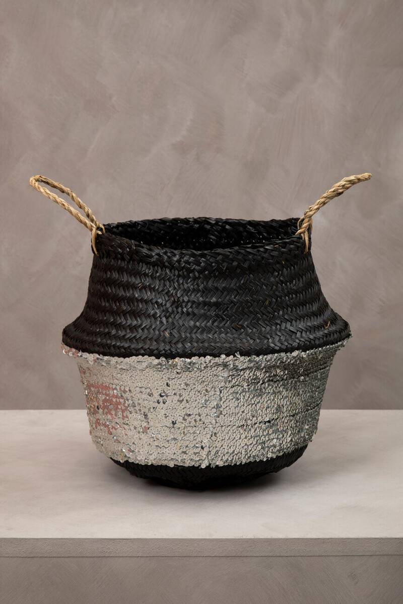 Black And Silver Medium Seagrass Basket