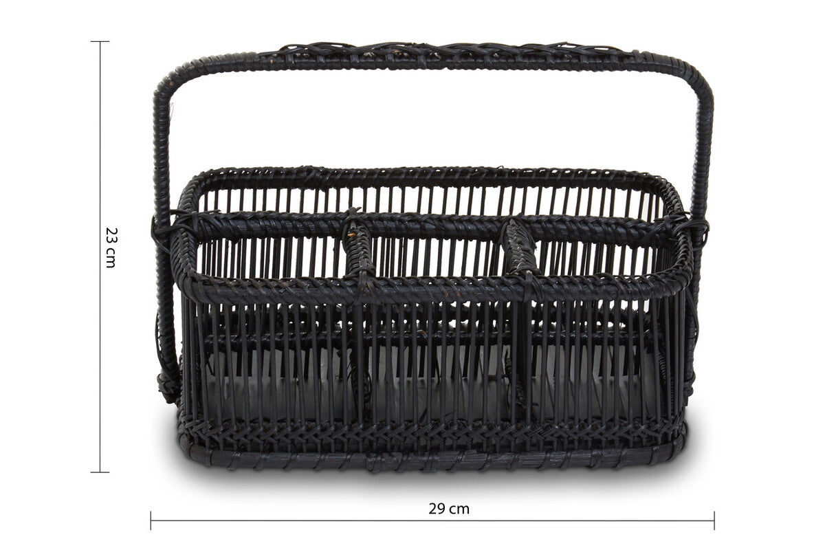 Rustc Black Rattan And Bamboo Caddy Bask