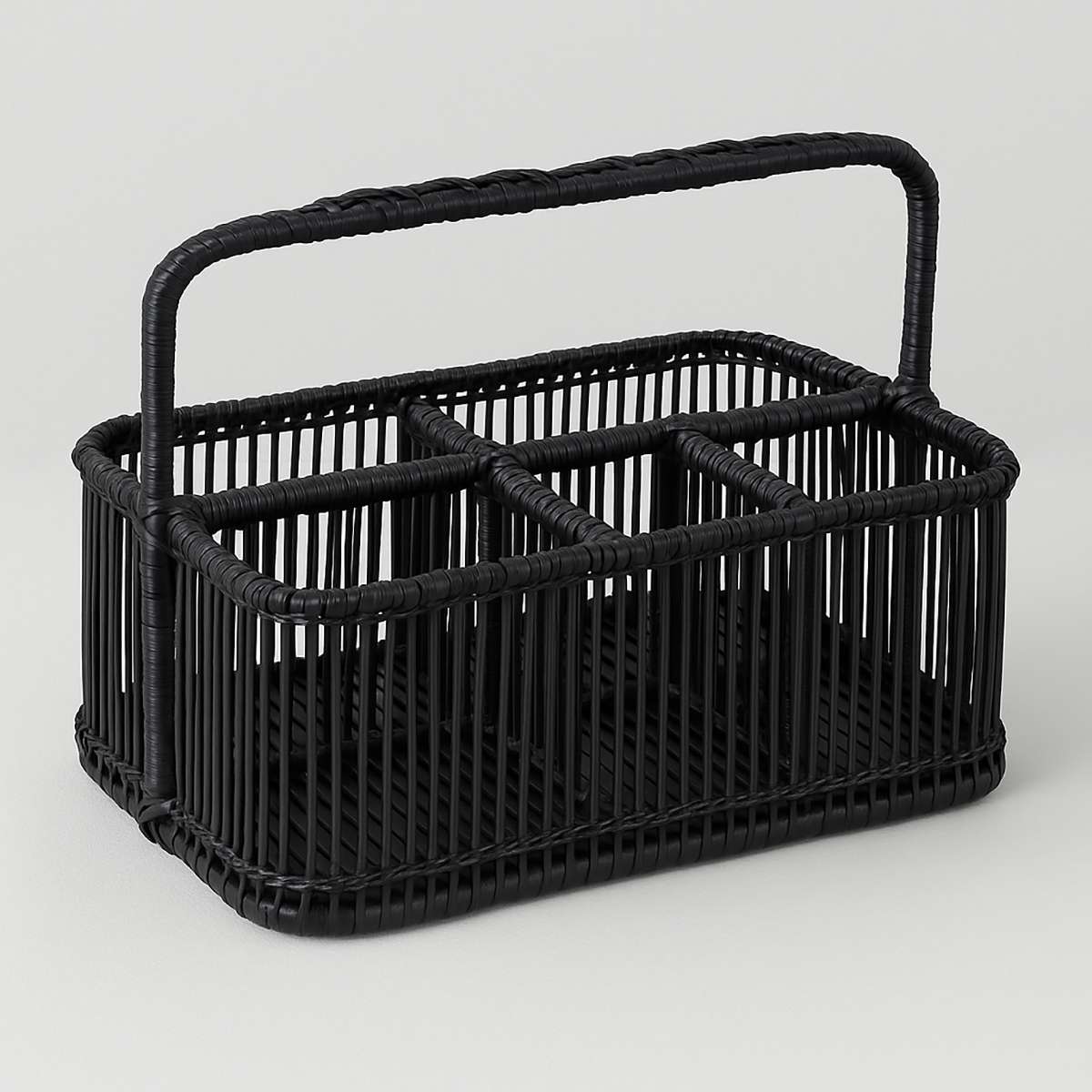 Rustc Black Rattan And Bamboo Caddy Bask