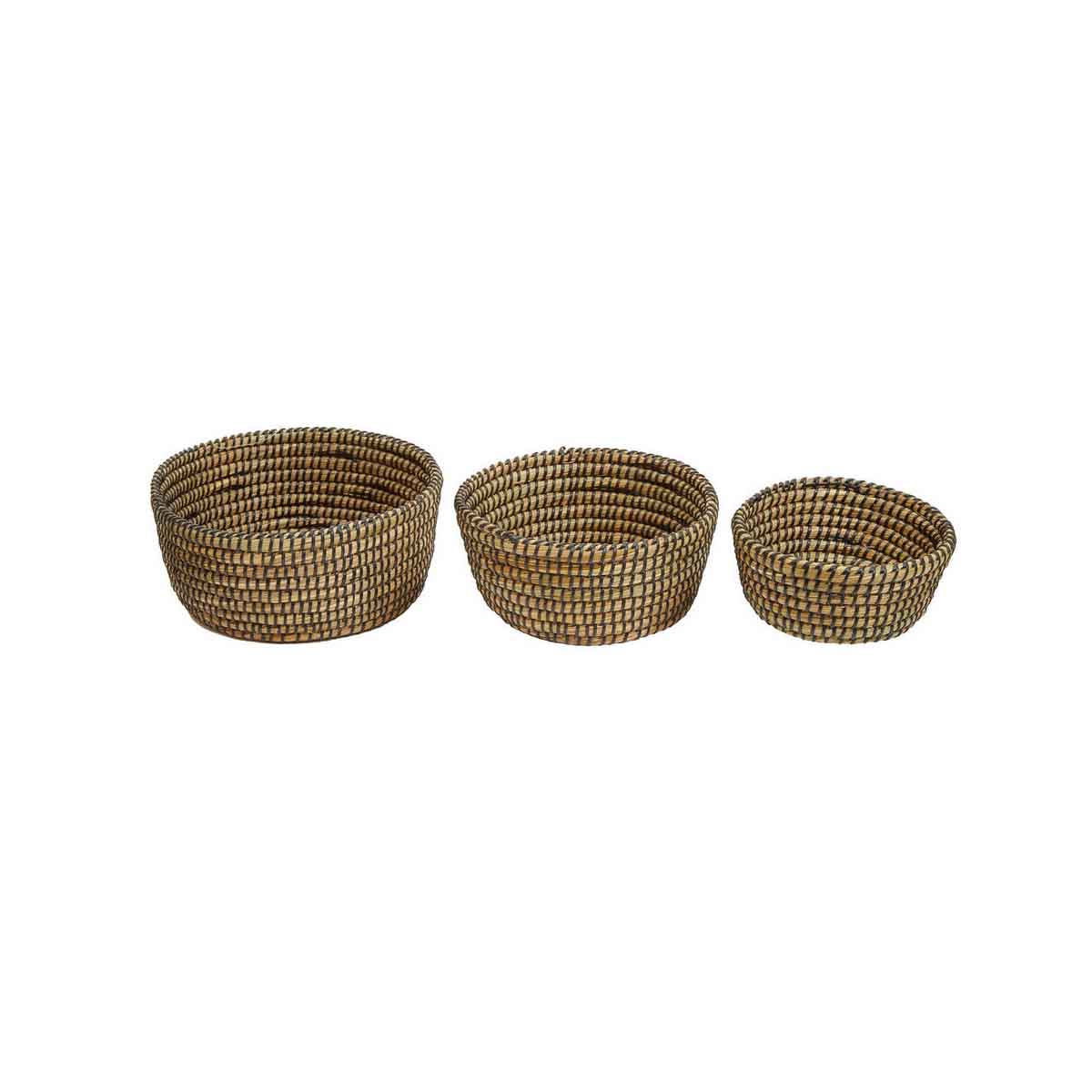 Lidi Set Of Three Straw Baskets With Black Detail