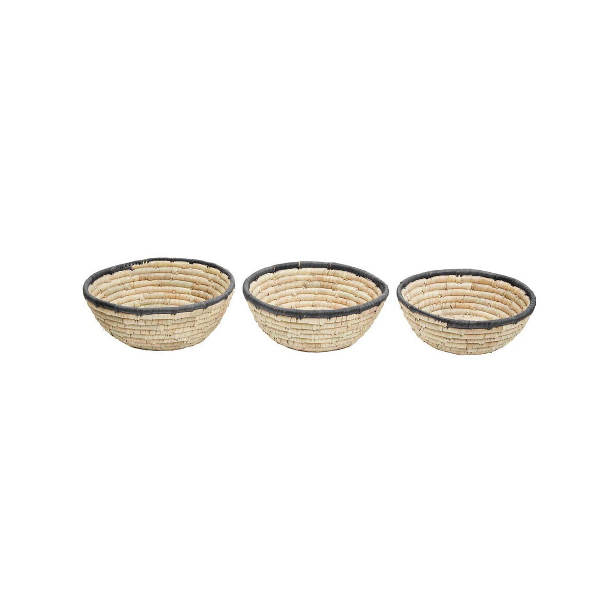 Lidi Set Of 3 Palm Leaf Baskets With Black Trim