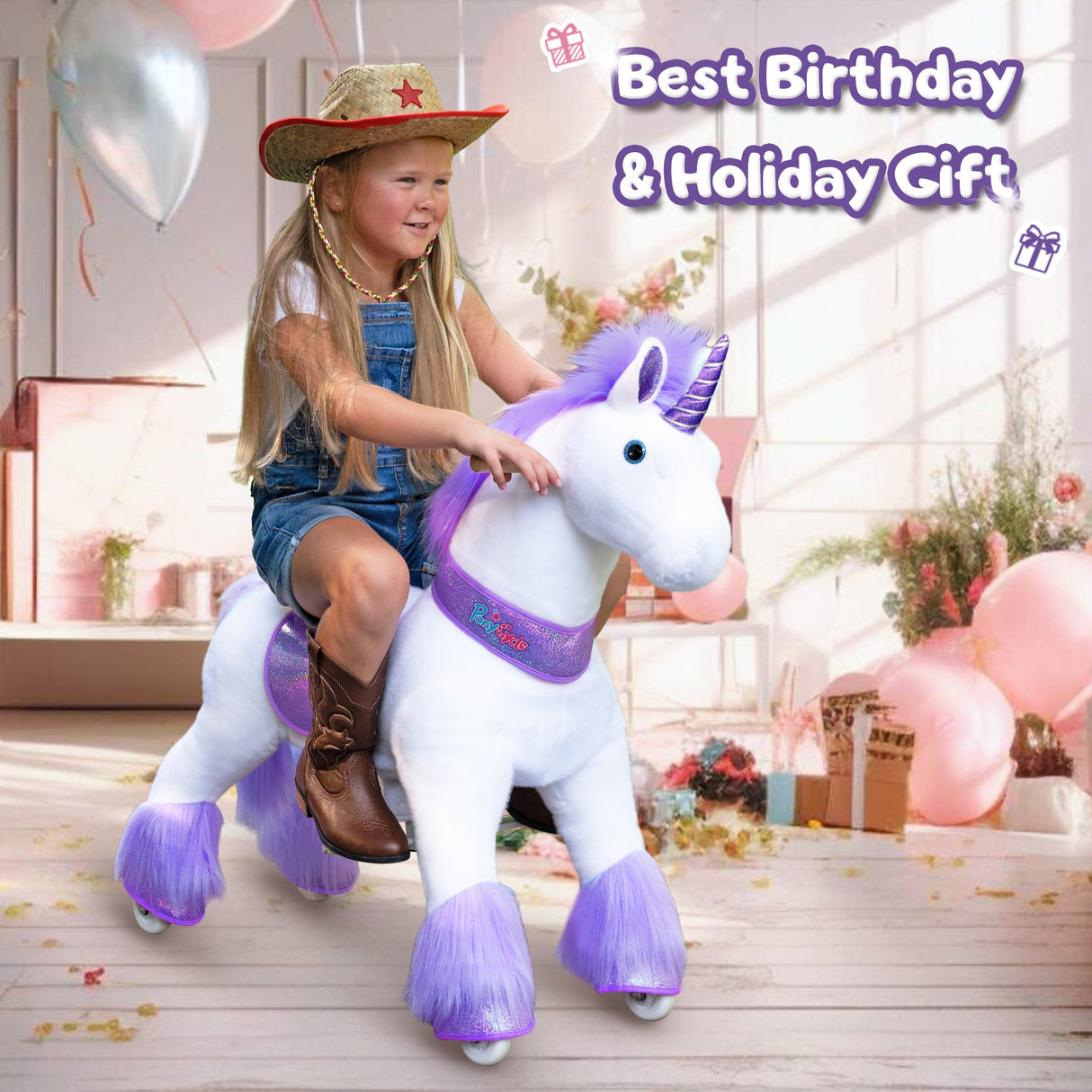 Ride-on Plush Unicorn Age 4-8 Purple（UK&EU in Stock）