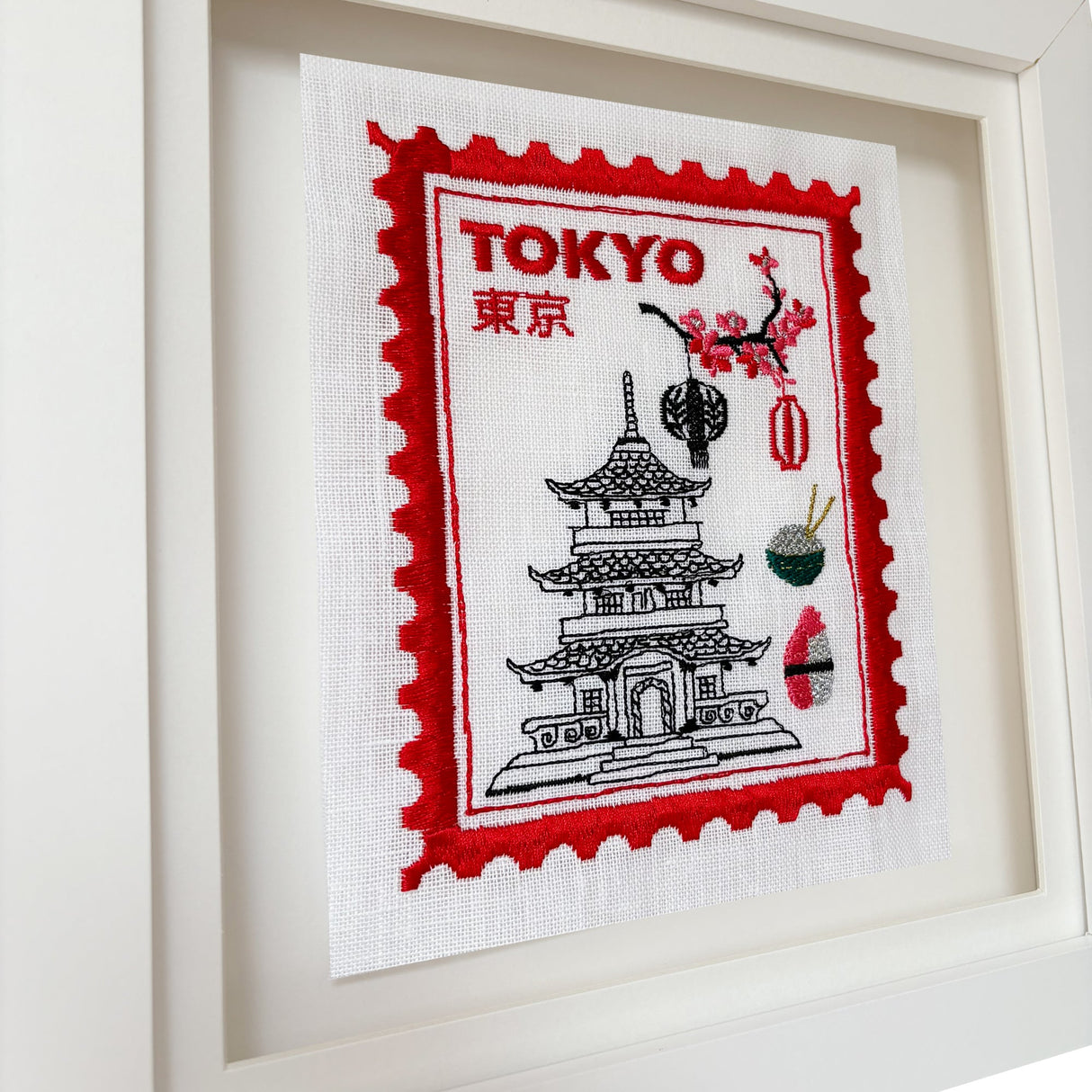 Tokyo Inspired Embroidered Postage Stamp
