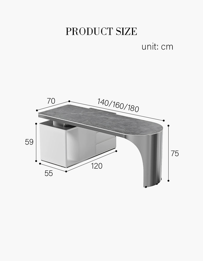 Abdi Corner Office Desk With Storage, Sintered Stone