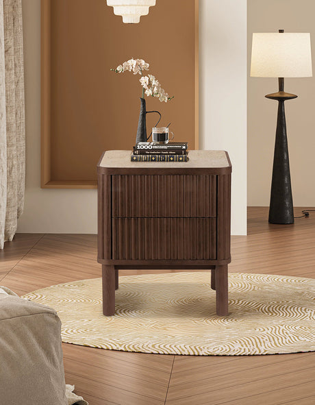 Tannenbaum 2 Drawer Bedside Table, Wood, With Sintered Stone Top